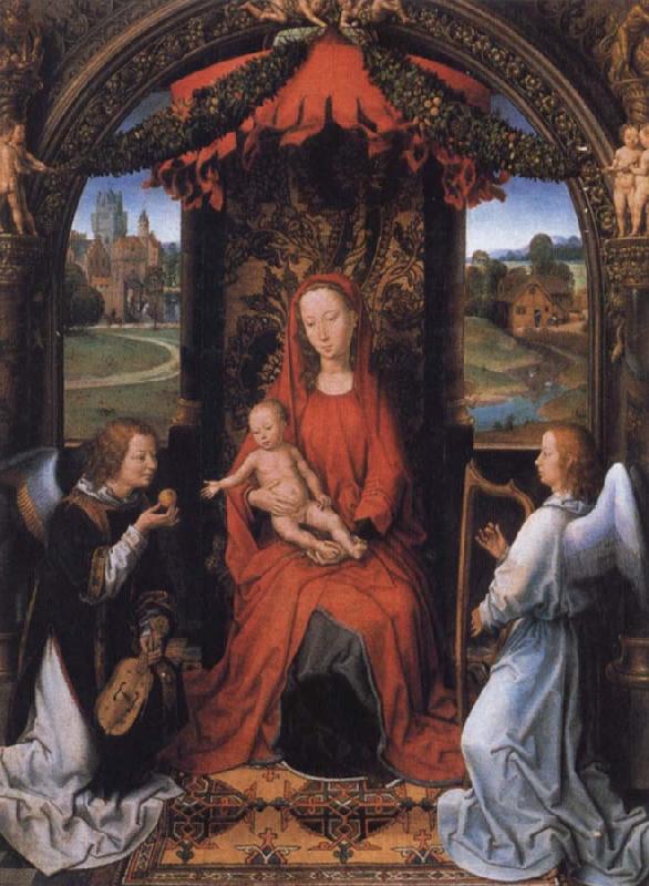 Hans Memling Madonna Enthroned with Child and Two Angels France oil painting art